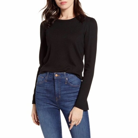 MADEWELL Rib Gathered Sleeve Top Black Size Medium - Picture 1 of 9